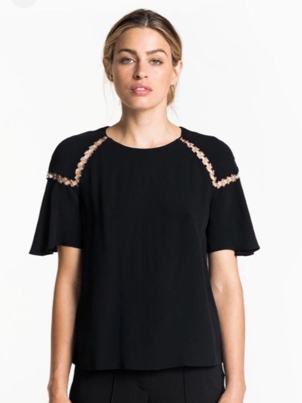 Brand New A.L.C. Black Short Sleeve Top with Chain Detail Size 4